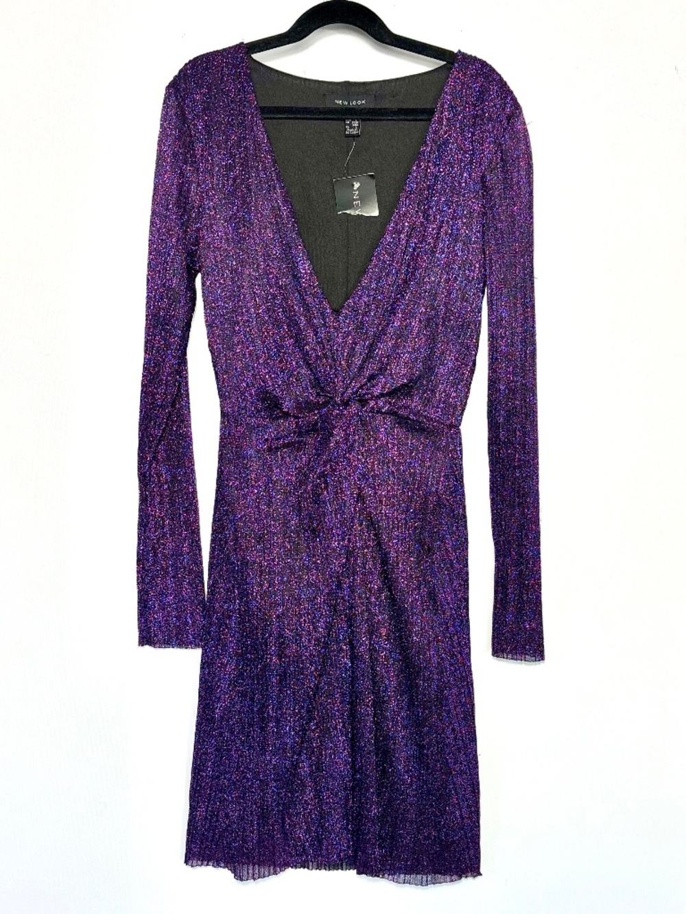 NWT New Look Purple Metallic Glitter Party Dress Twist Front V Neck US 6/UK 10